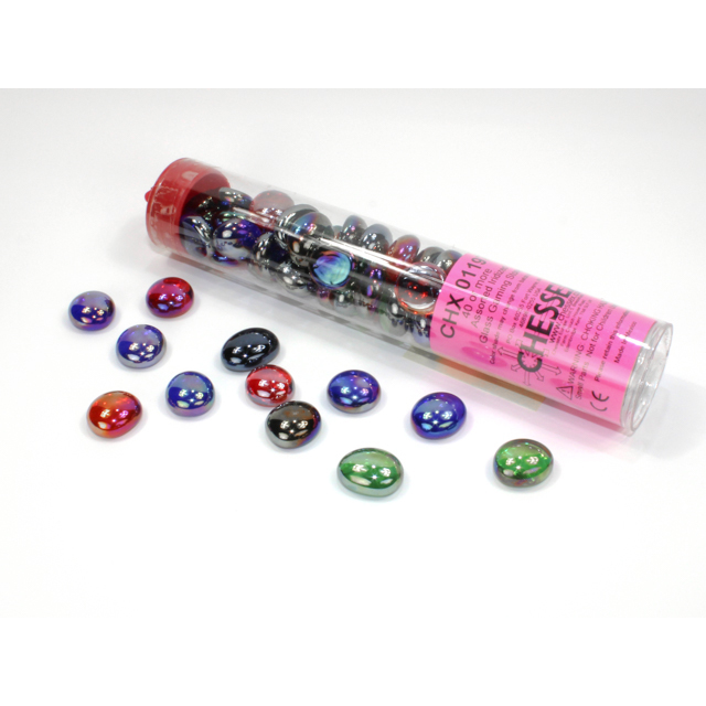 Chessex - Iridized Assorted Colors Glass Stones Qty 40 or more in 5½" Tube