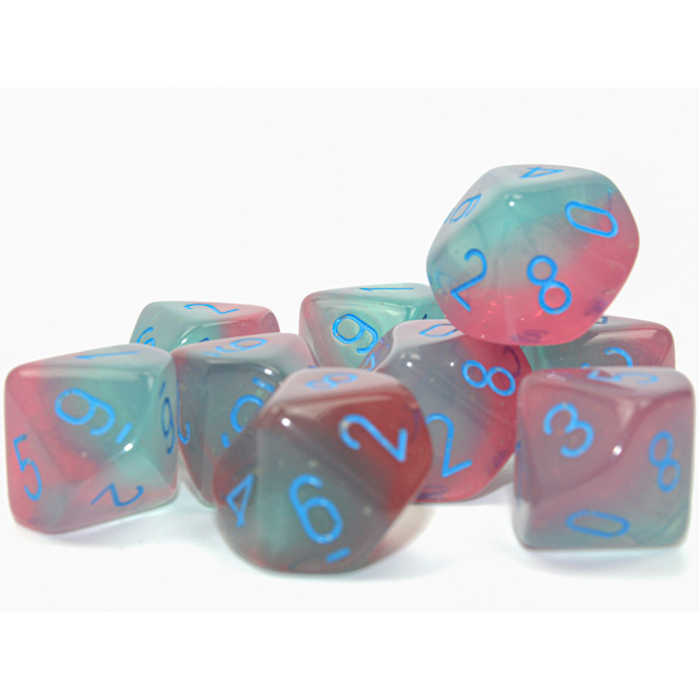 Chessex - Gemini Gel Green-Pink/blue Luminary Set of 10 d10s