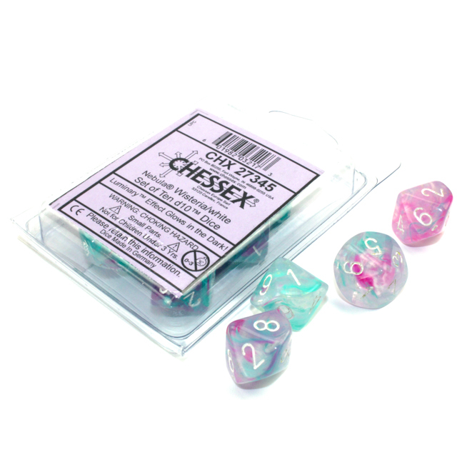 Chessex - Nebula Wisteria/white Luminary Set of Ten d10s