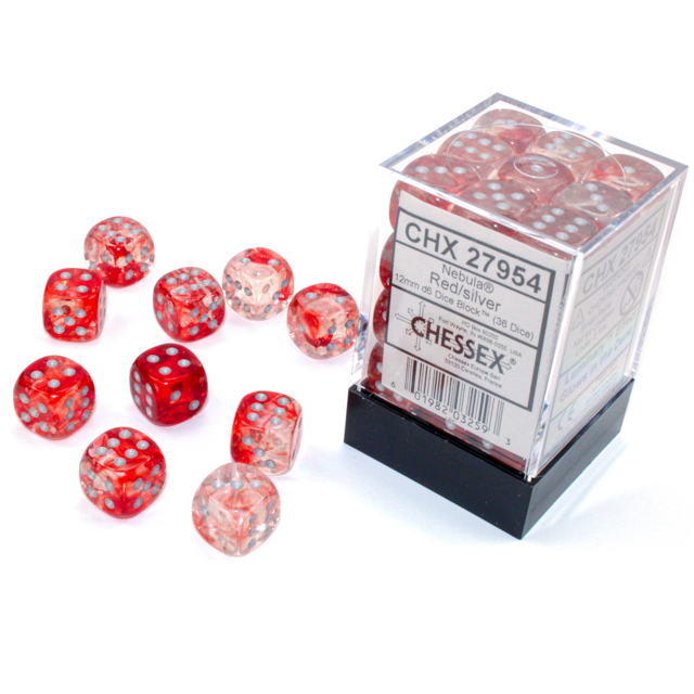 Chessex - Nebula 12mm d6 Red/silver Luminary Dice Block (36 dice)