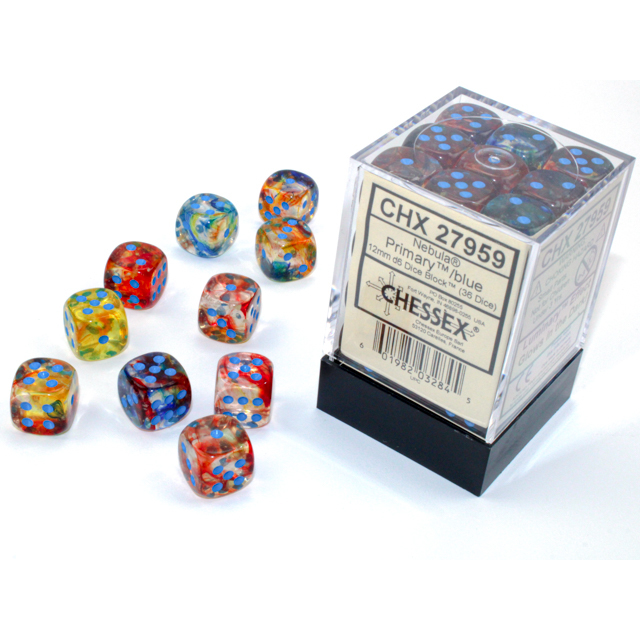 Chessex - Nebula 12mm d6 Primary /blue Luminary Dice Block (36 dice)