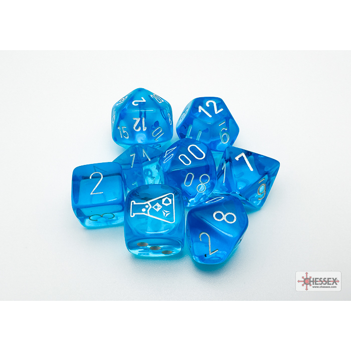 Chessex - Translucent Polyhedral Tropical Blue/white 7-Die Set (with bonus die)
