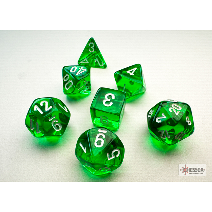Chessex - Translucent Mini-hedral Green/white 7-Die Set