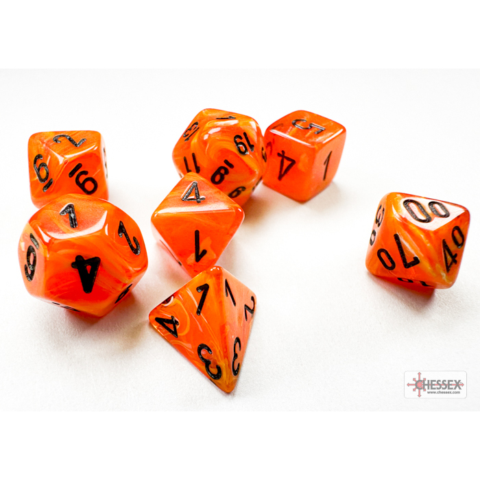 Chessex - Vortex Mini-hedral Orange/black 7-Die Set