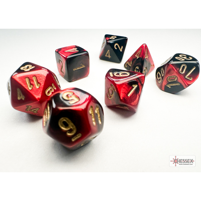 Chessex - Gemini Mini-hedral Black-Red/gold 7-Die Set