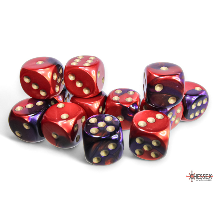 Chessex - Gemini 16mm d6 Purple-Red/gold Dice Block (12 dice)