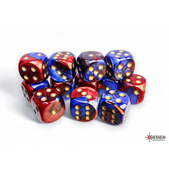 Chessex - Gemini 16mm d6 Blue-Red/gold Dice Block (12 dice)