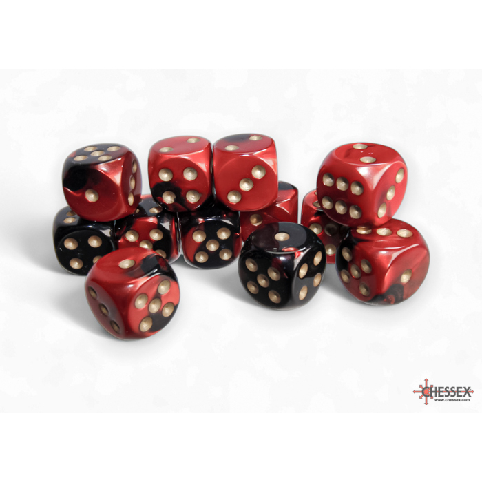 Chessex - Gemini 16mm d6 Black-Red/gold Dice Block (12 dice)