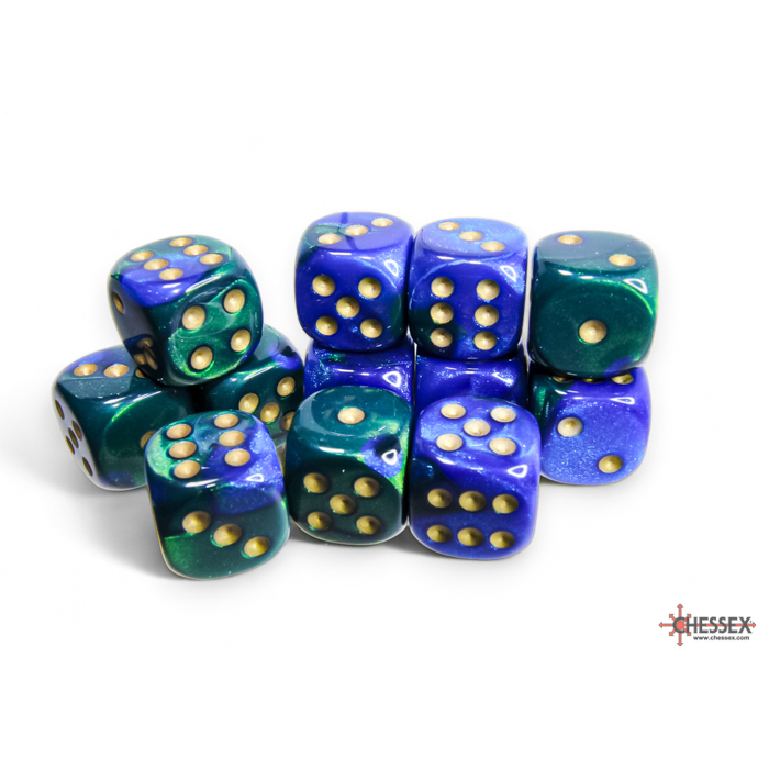 Chessex - Gemini 16mm d6 Blue-Green/gold Dice Block (12 dice)
