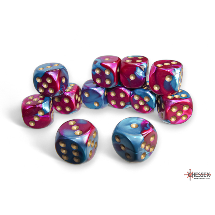 Chessex - Gemini 16mm d6 Purple-Teal/gold Dice Block (12 dice)