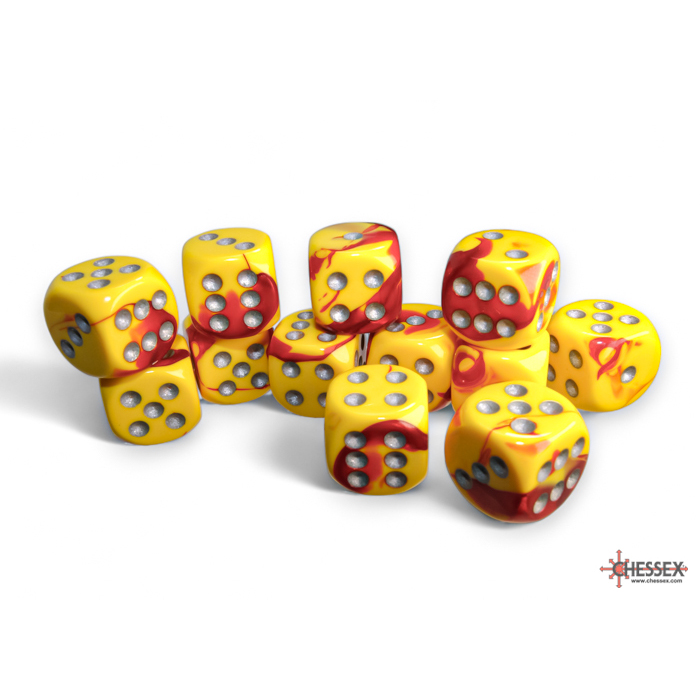 Chessex - Gemini 16mm d6 Red-Yellow/silver Dice Block (12 dice)