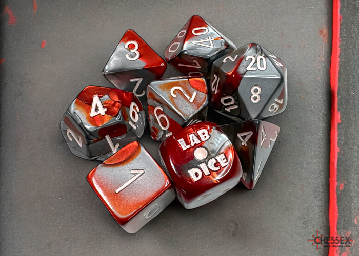 Chessex - Gemini Polyhedral Red-Steel/white 7-Die Set (with bonus die)
