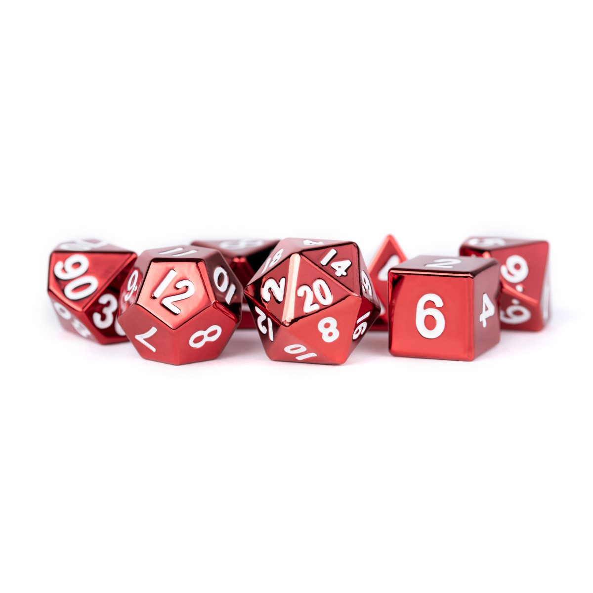MDG - Metal Dice: Red with White Numbers 16mm Poly Set