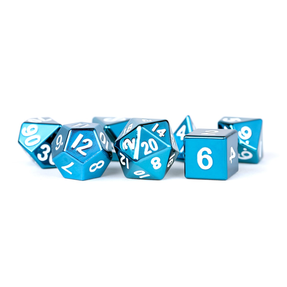 MDG - Metal Dice: Blue with White Numbers 16mm Poly Set