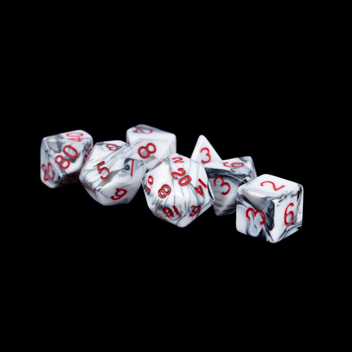 MDG - Acrylic Dice: Marble with Red Numbers