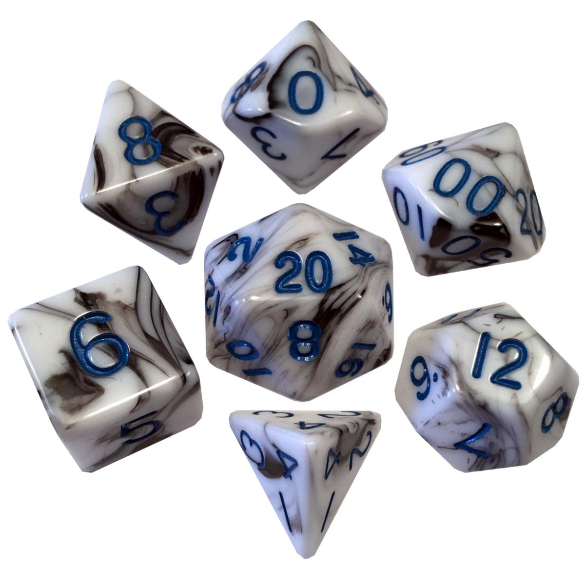 MDG - Acrylic Dice: Marble with Blue Numbers