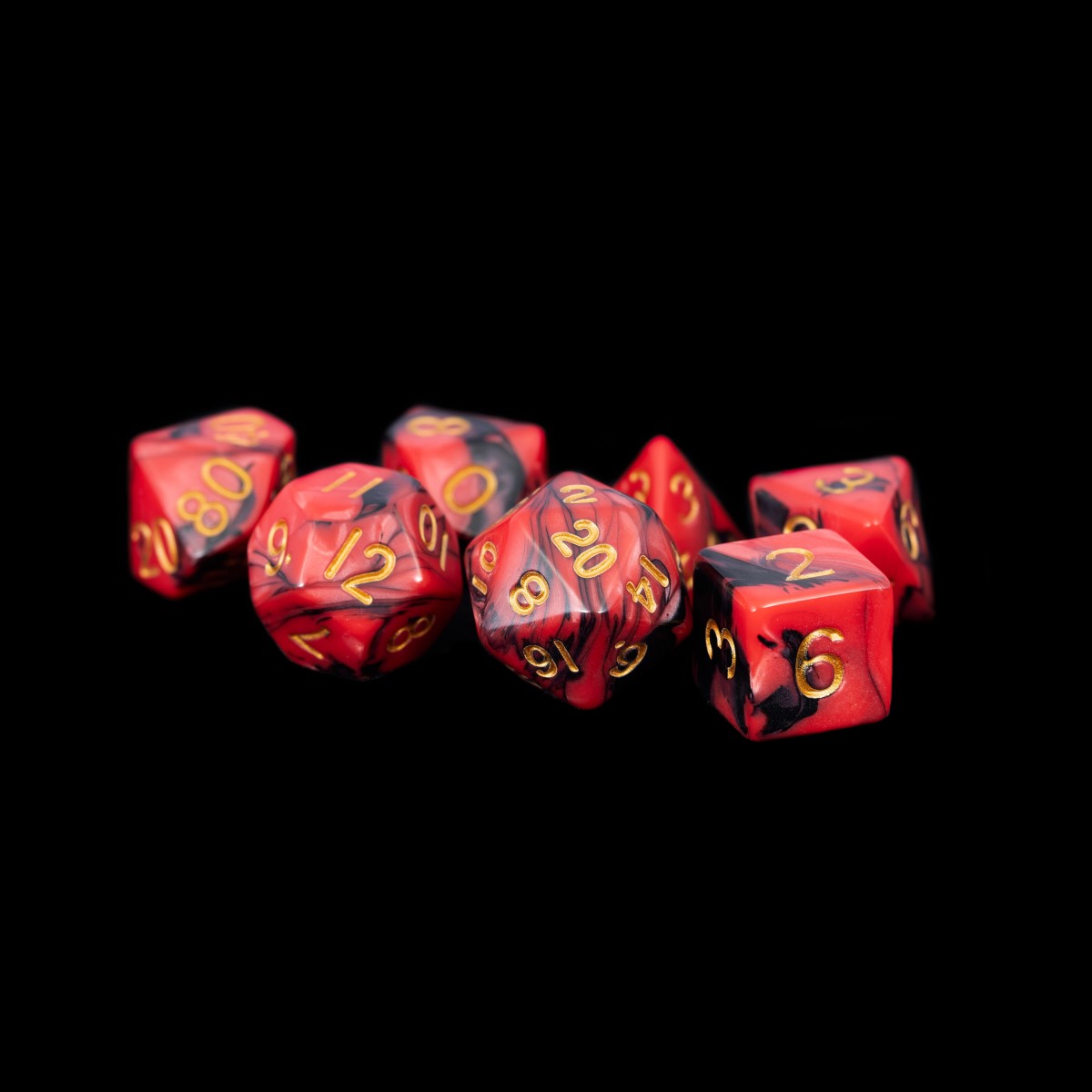 MDG - Acrylic Dice: Red/Black w/ Gold Numbers
