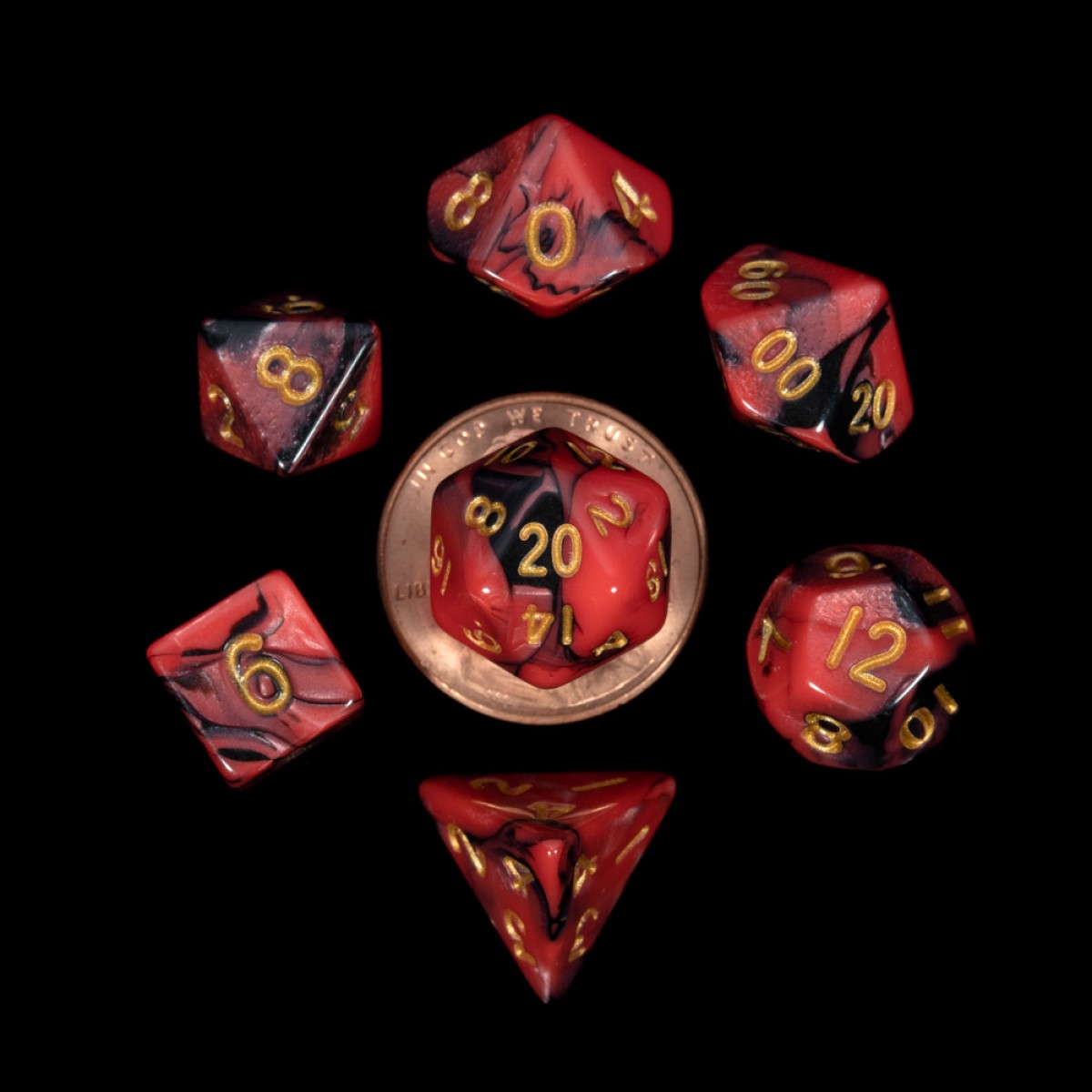 MDG - Mini Polyhedral Dice Set: Red/Black w/ Gold