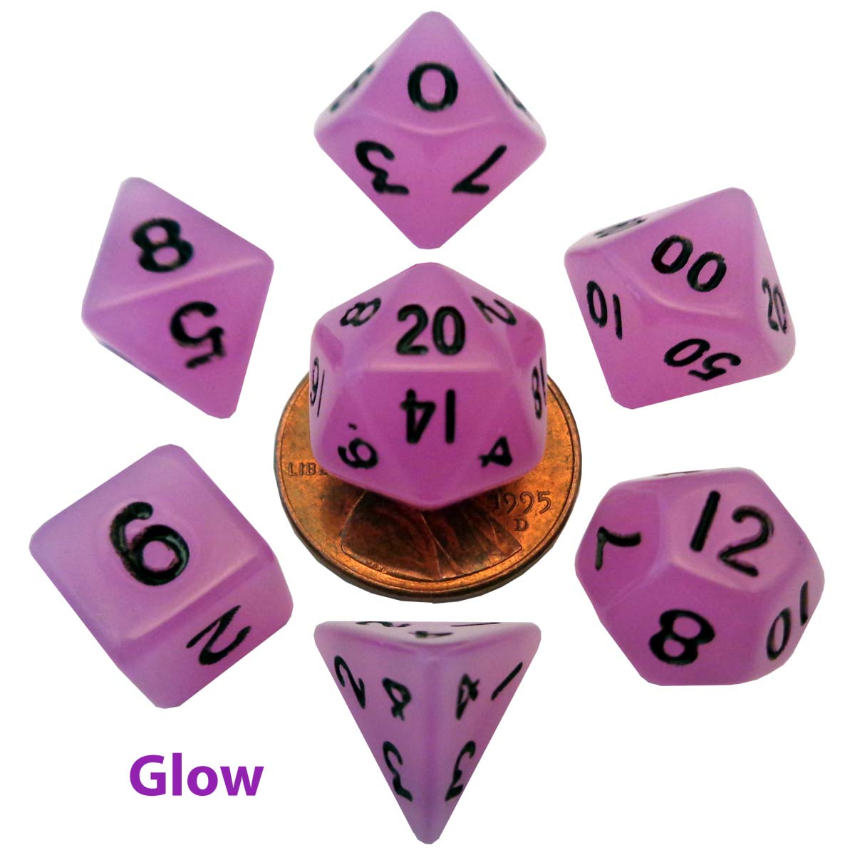 MDG - Mini Polyhedral Dice Set: Glow Purple with Black