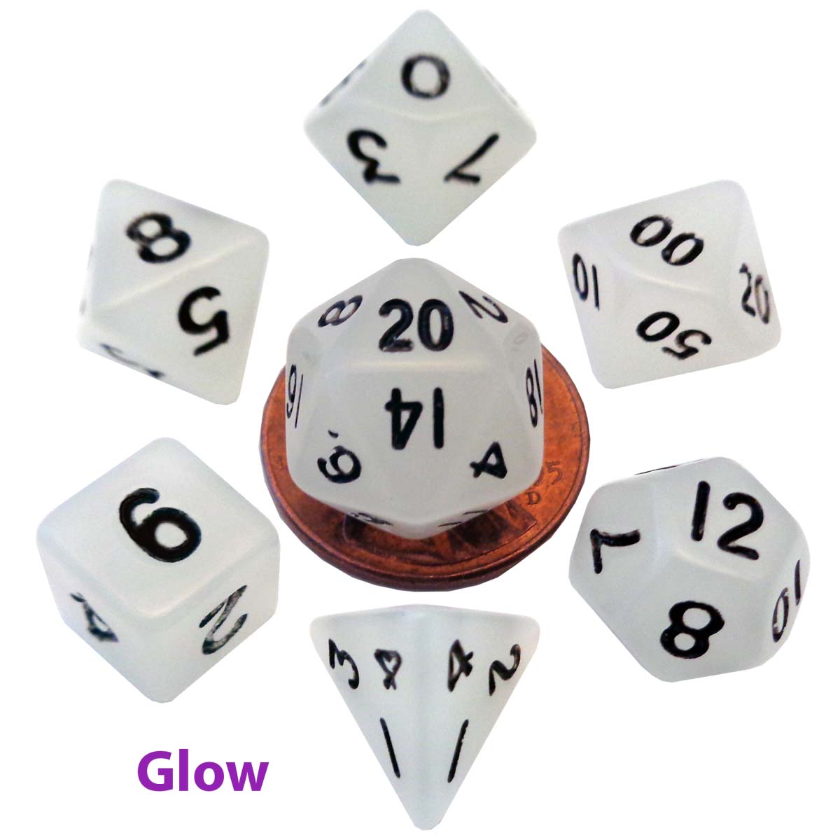MDG - Mini Polyhedral Dice Set: Glow Clear with Black