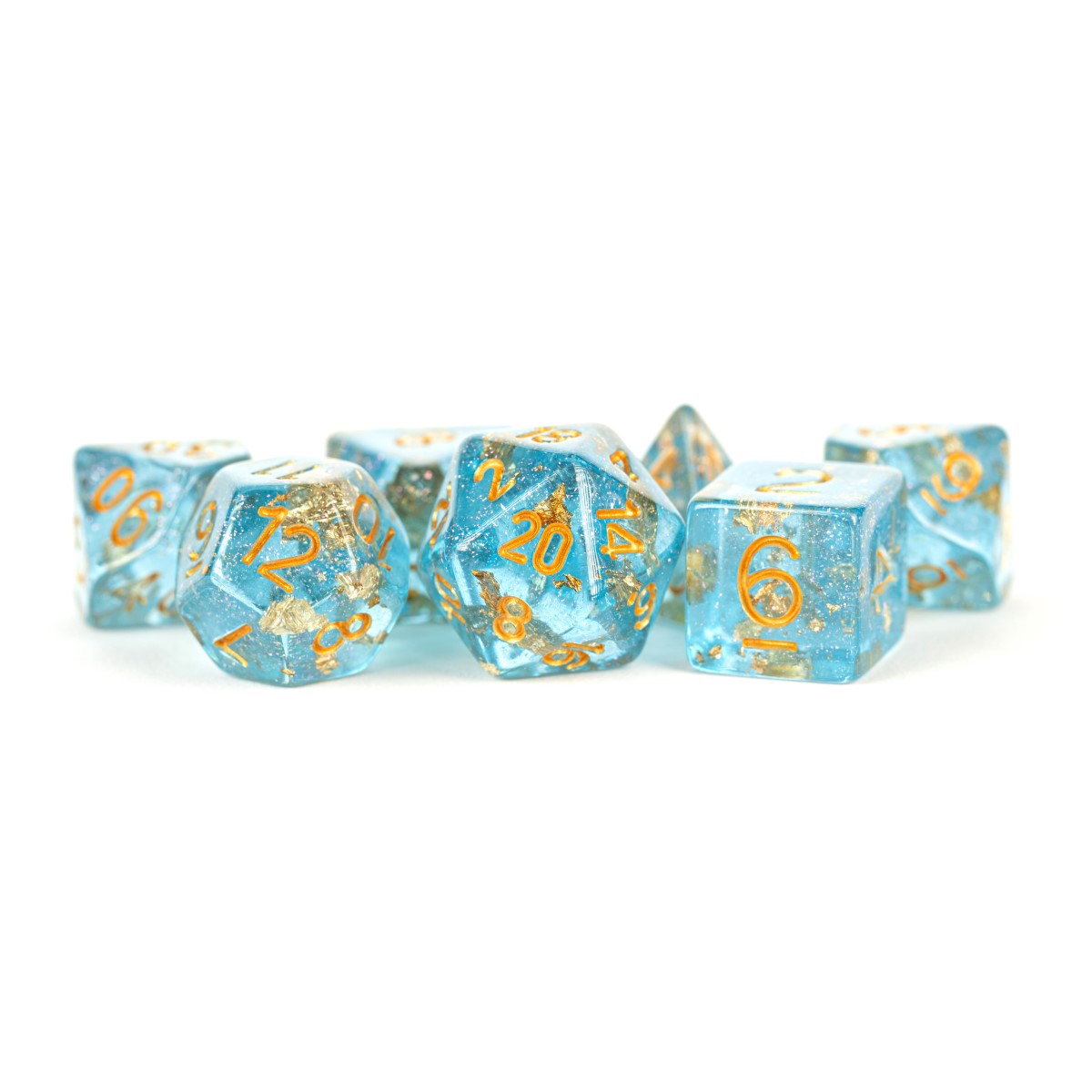 MDG - Resin Polyhedral Dice Set: Blue w/ Gold Foil