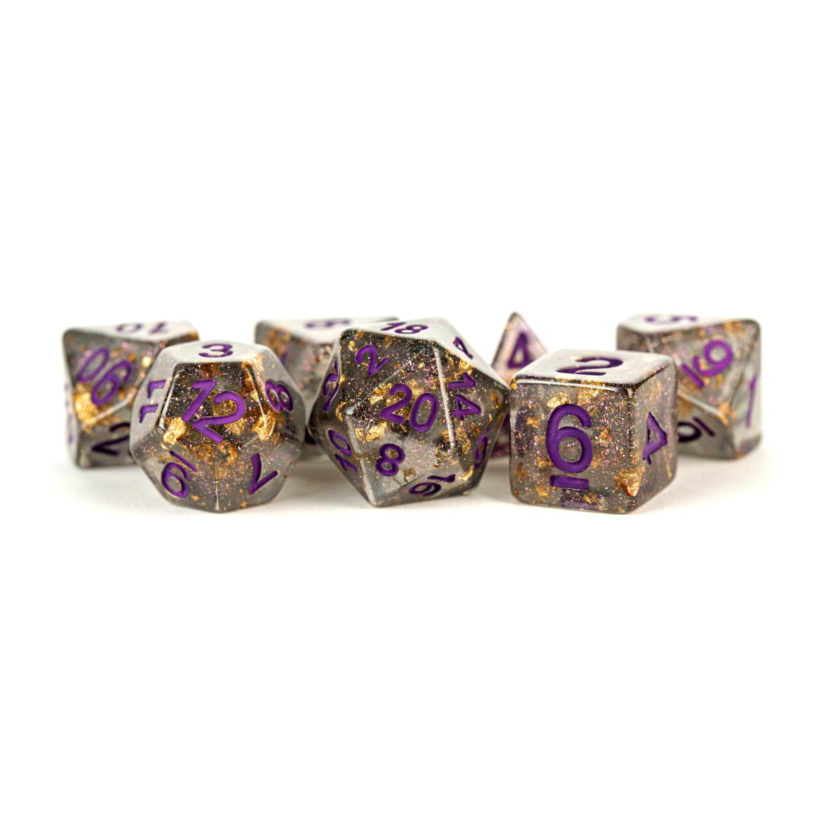 MDG - Resin Polyhedral Dice Set: Gray w/ Gold Foil