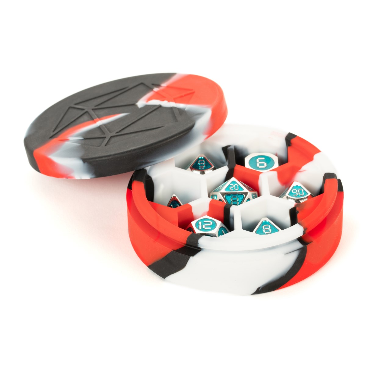MDG - Silicone Round Dice Case: Red/Black/White