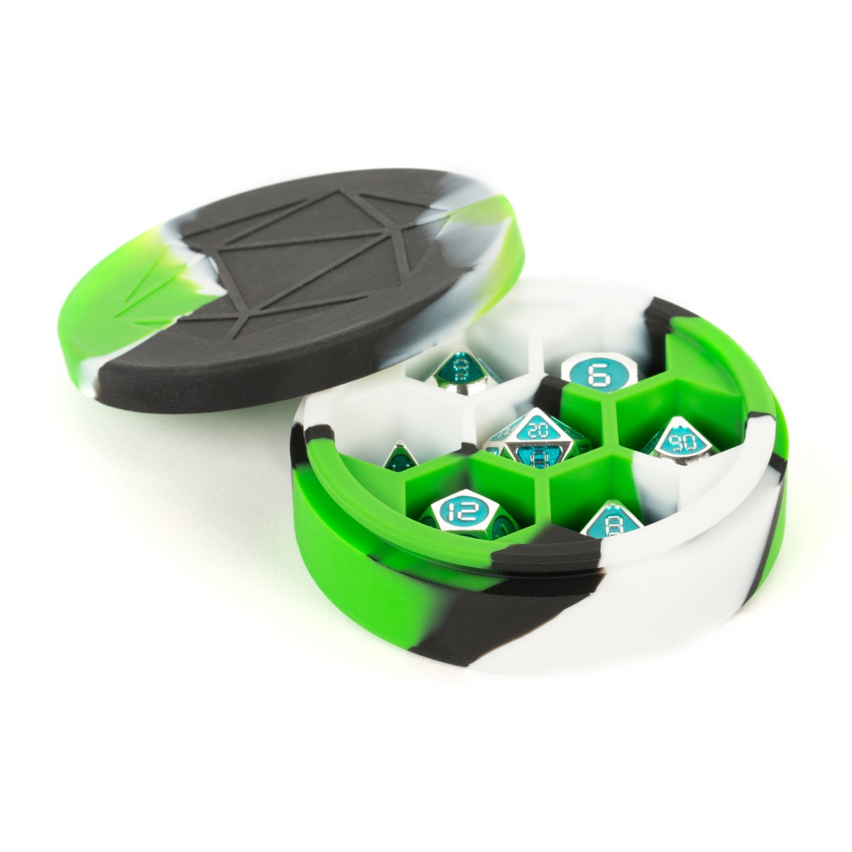 MDG - Silicone Round Dice Case: Green/Black/White