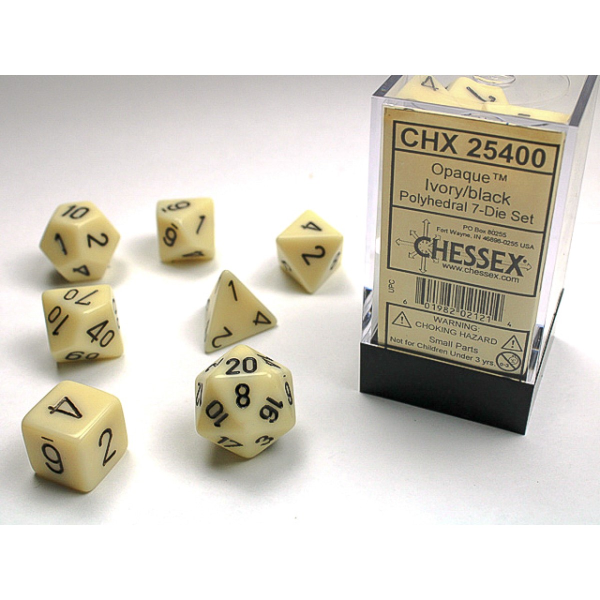 Chessex - Ivory w/black Opaque Polyhedral 7-Die Set