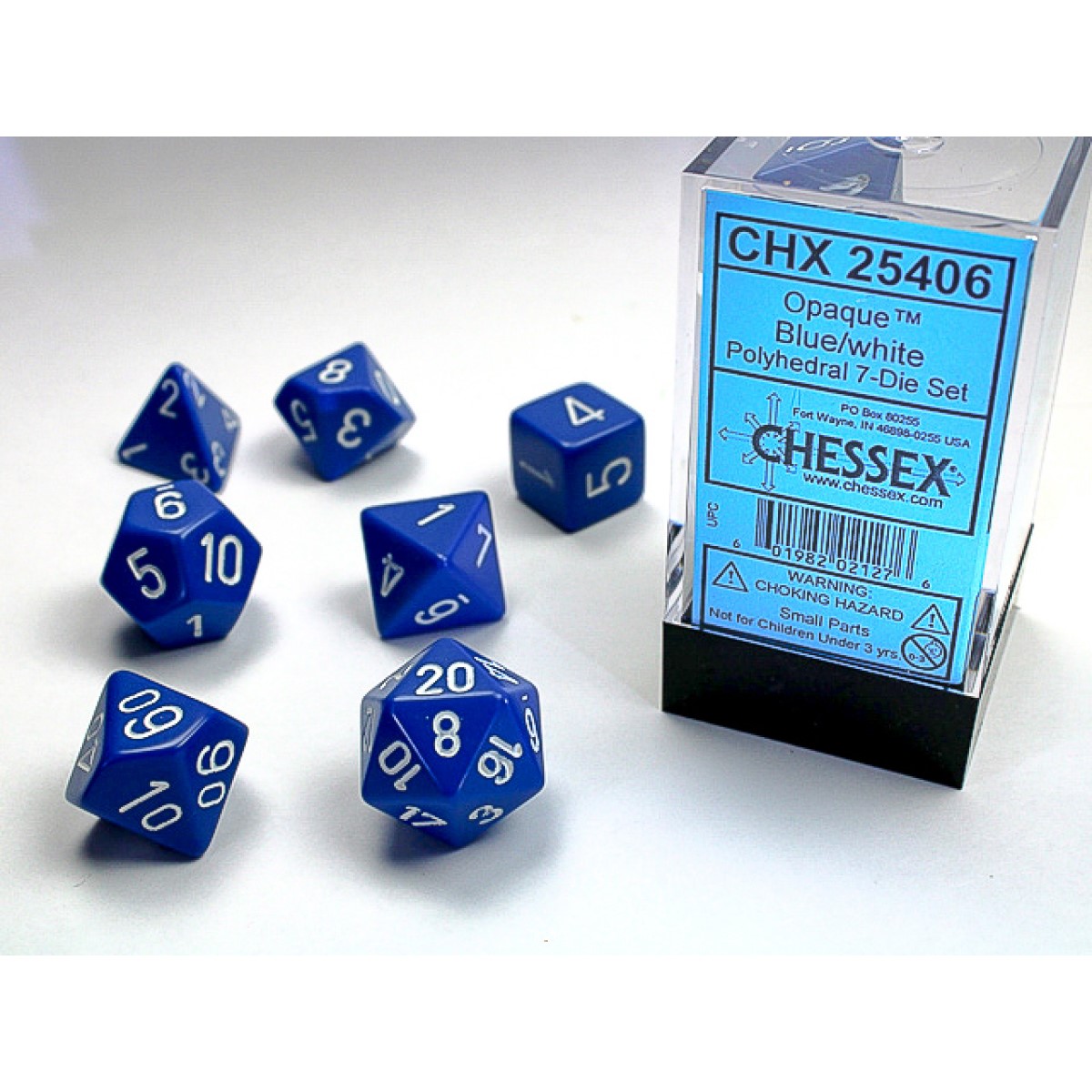 Chessex - Blue w/white Opaque Polyhedral 7-Die Set