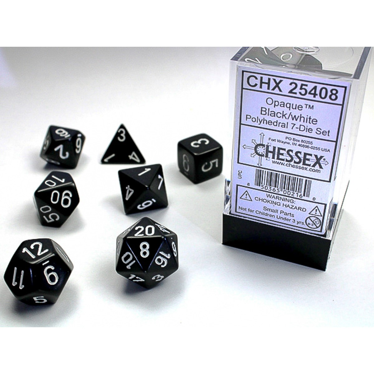 Chessex - Black w/white Opaque Polyhedral 7-Die Set