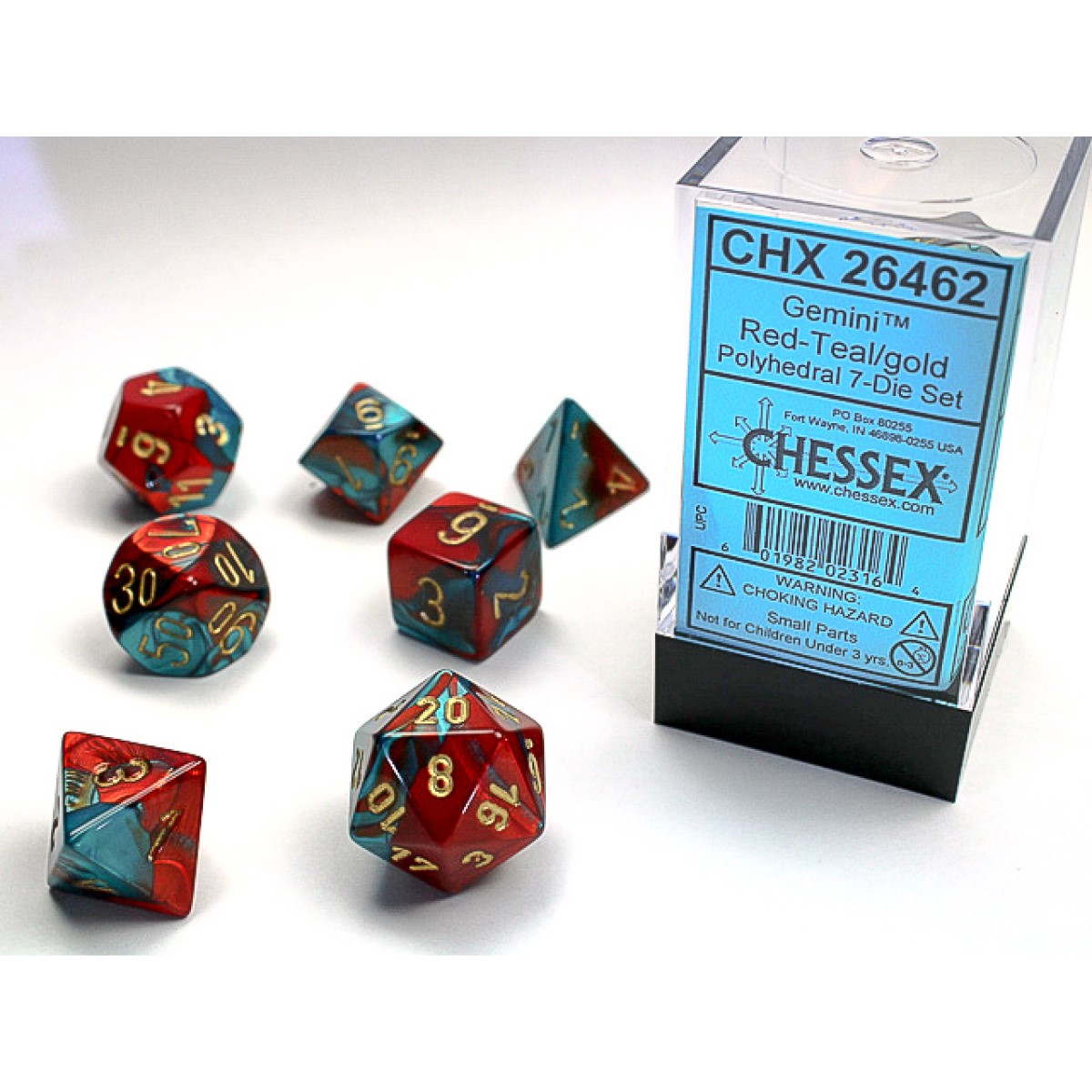 Chessex - Gemini Orange-Steel w/gold Classic Polyhedral