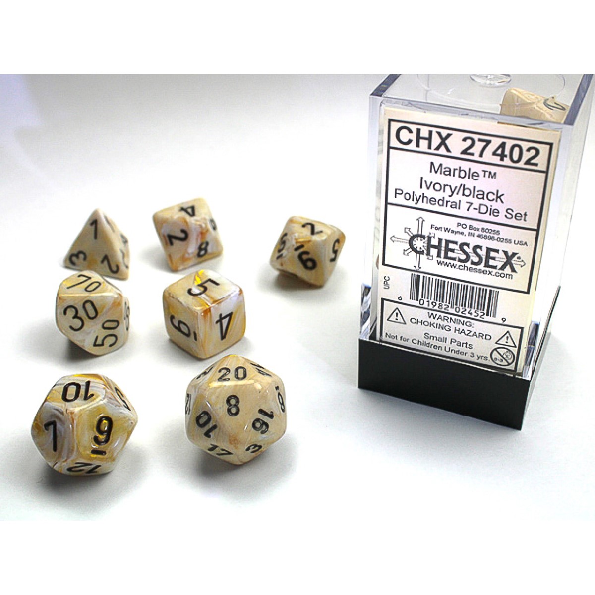 Chessex - Marble Ivory w/black Classic Polyhedral