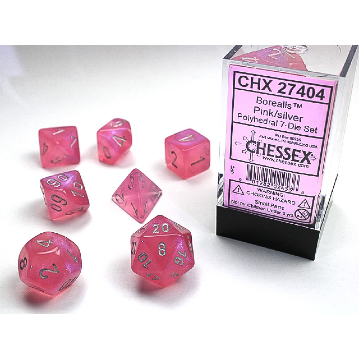 Chessex - Borealis Pink w/silver Signature Polyhedral