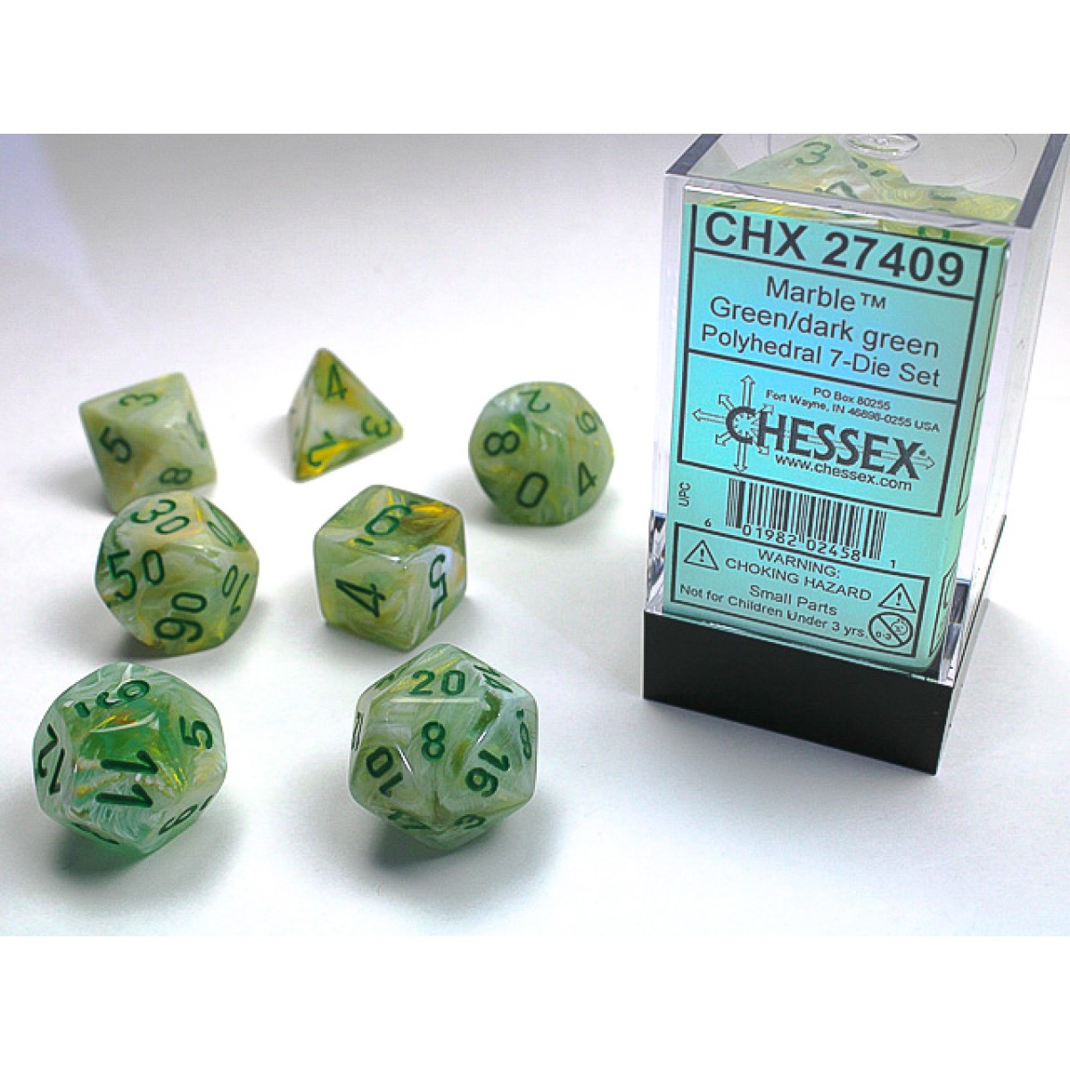 Chessex - Marble Green w/dark green Signature Polyhedral