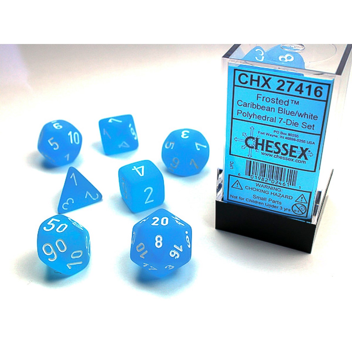 Chessex - Frosted Caribbean Blue w/wht Classic Polyhedral