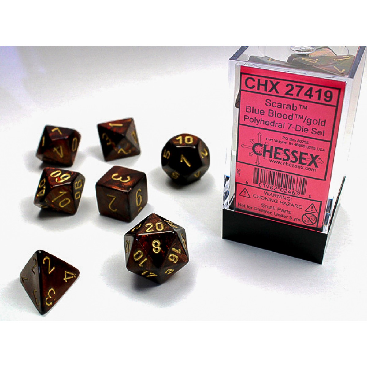 Chessex - Scarab Blue Blood w/gold Signature Polyhedral