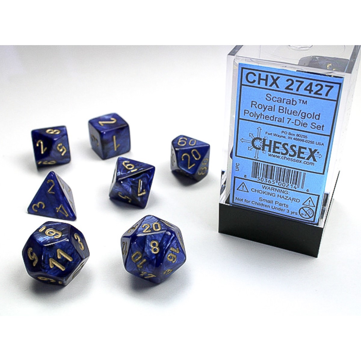 Chessex - Scarab Royal Blue w/gold Signature Polyhedral