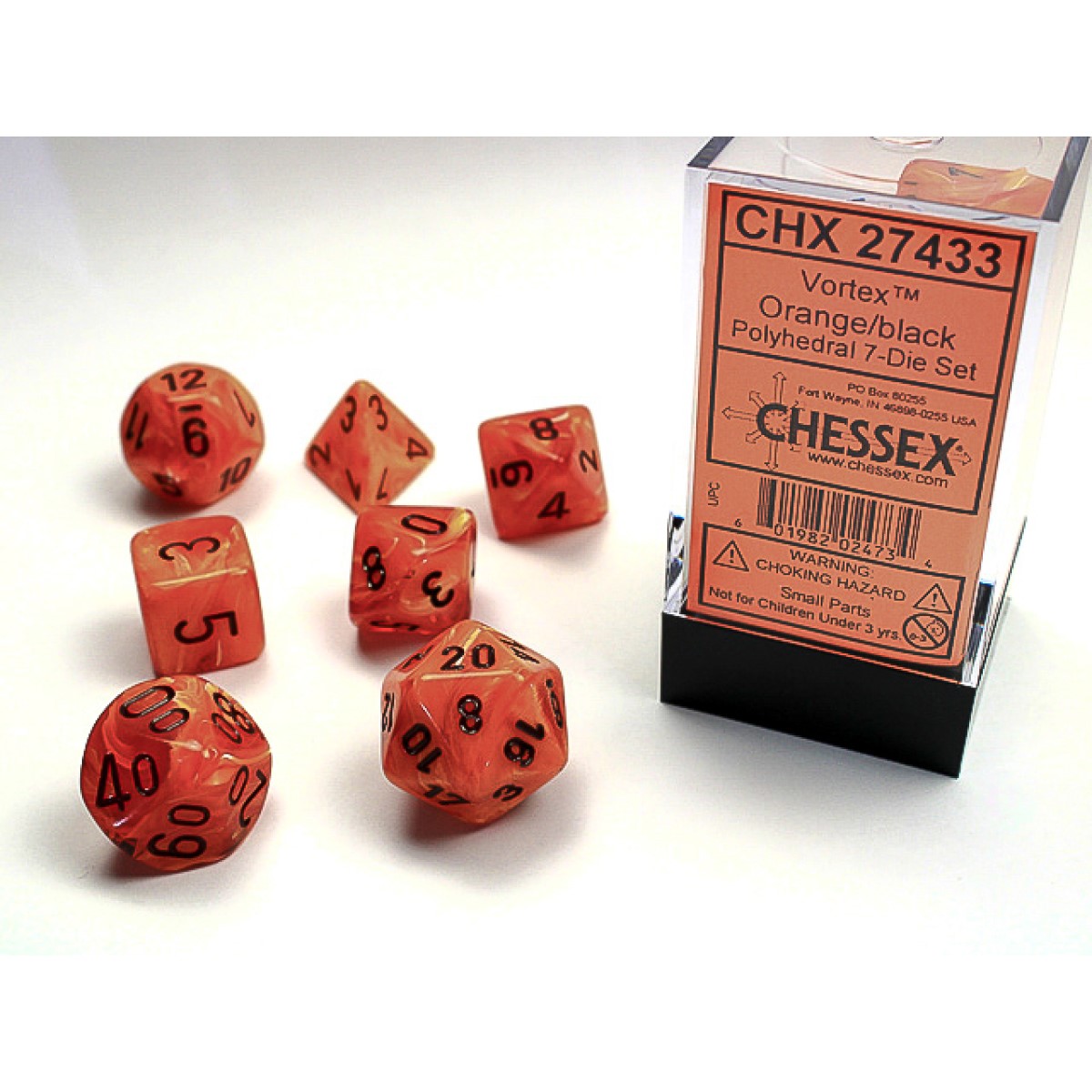 Chessex - Vortex Orange w/black Classic Polyhedral
