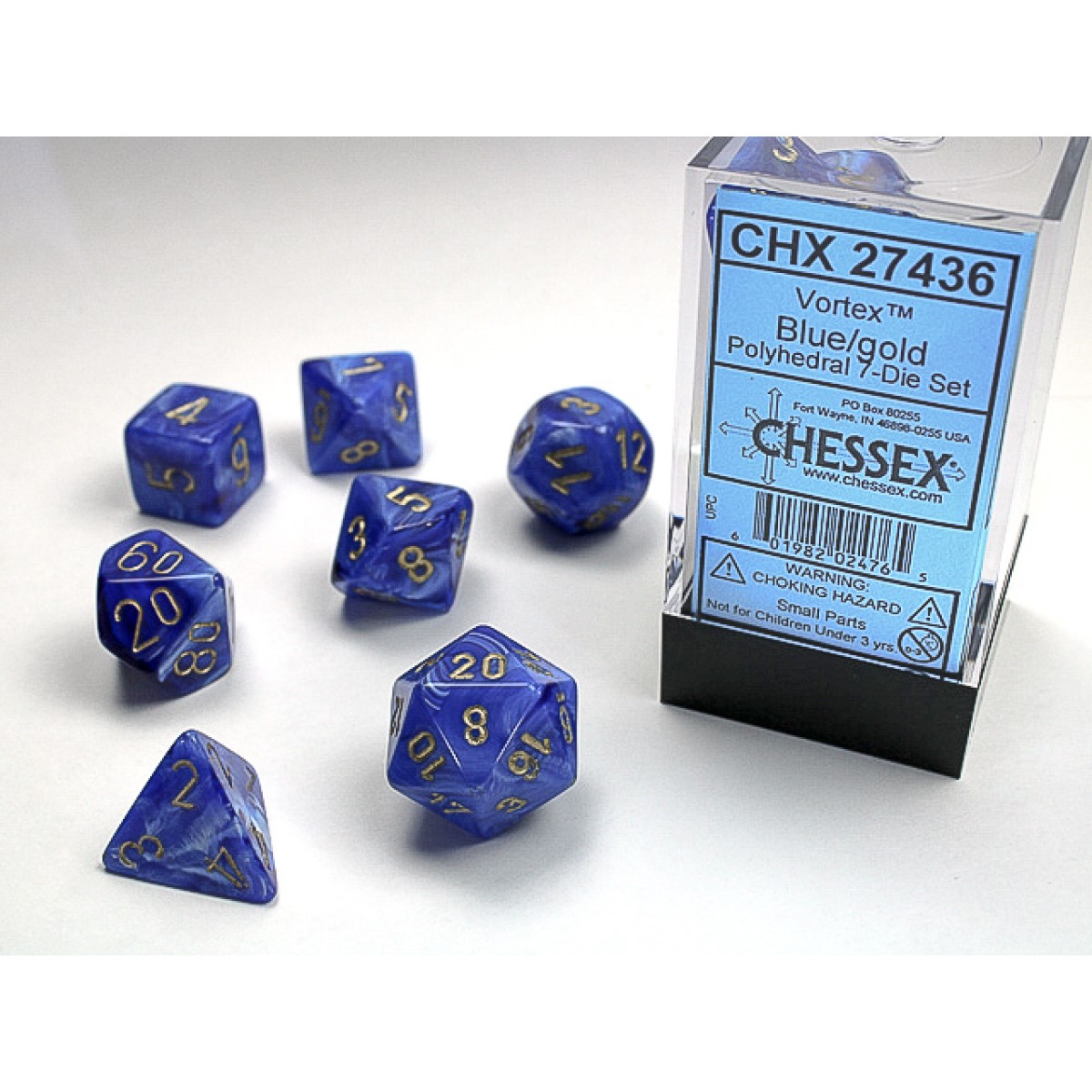 Chessex - Vortex Blue w/gold Signature Polyhedral
