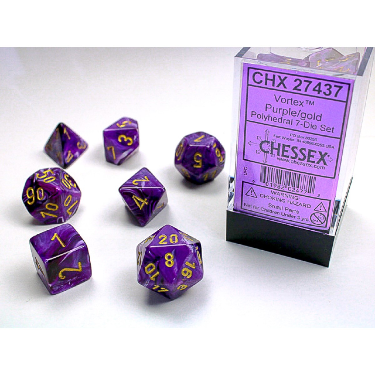 Chessex - Vortex Purple w/gold Classic Polyhedral