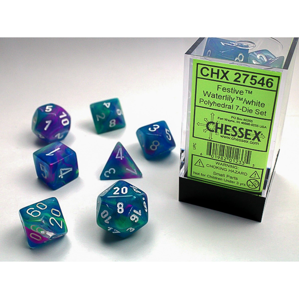 Chessex - Festive Waterlily w/white Signature Polyhedral