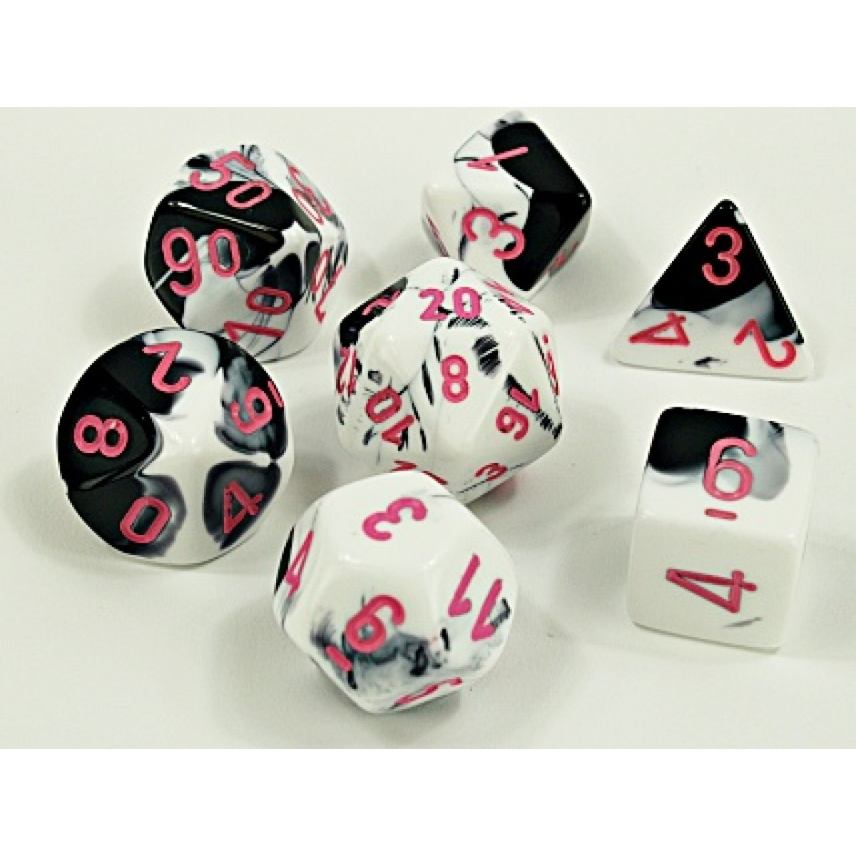 Chessex - Gemini Polyhedral Black-White/pink 7-Die Set