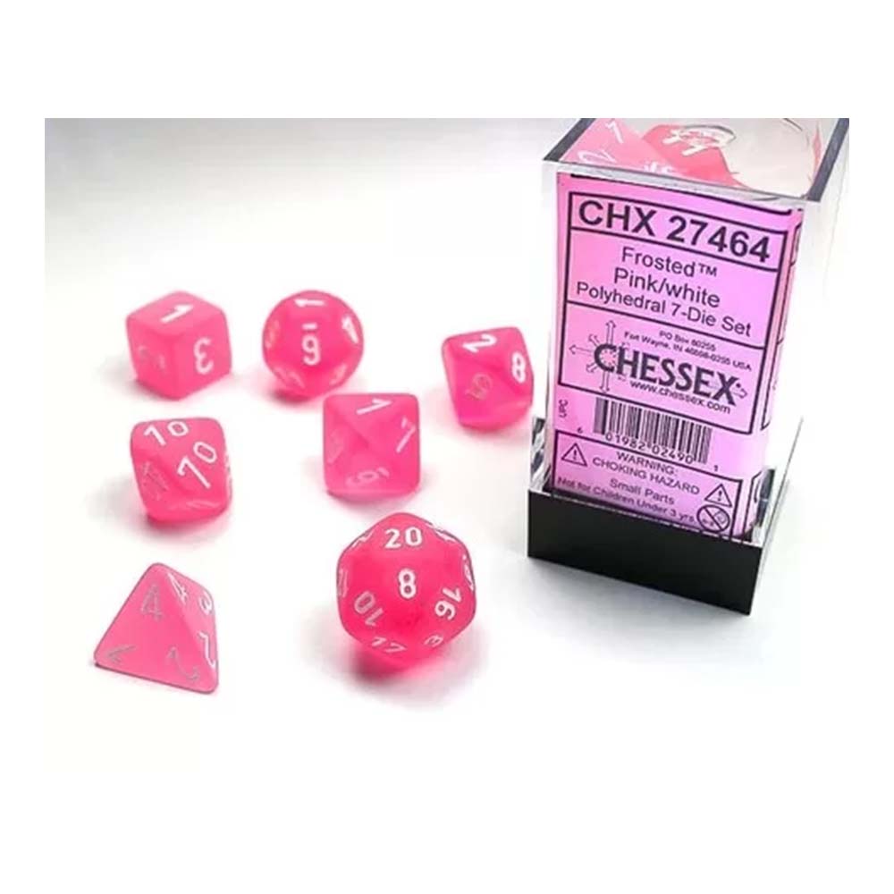 Chessex - Frosted Pink w/White Classic Polyhedral