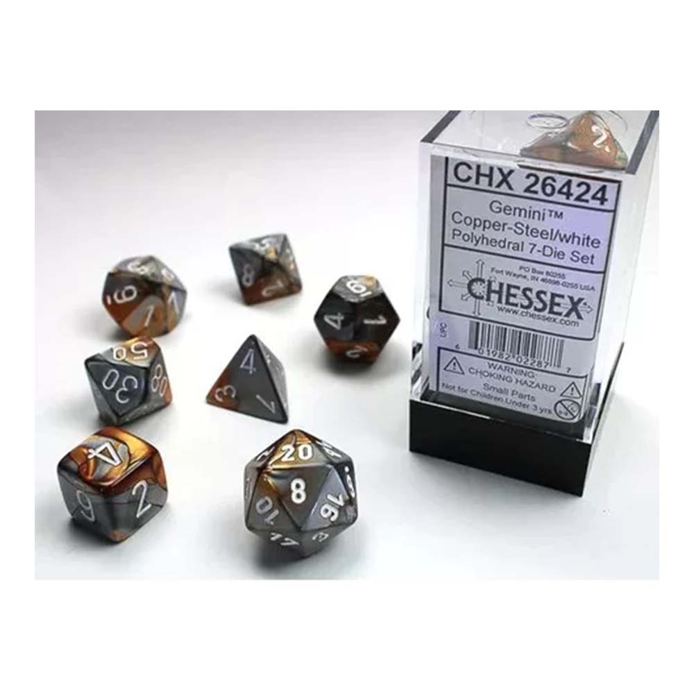 Chessex - Gemini Copper-Steel w/white Classic Polyhedral