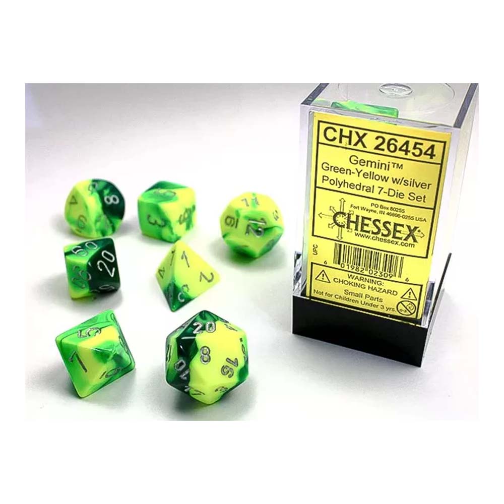 Chessex - Gemini Green-Yellow w/Silver Classic Polyhedral