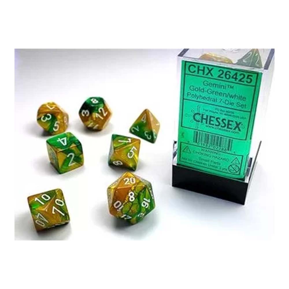 Chessex - Gemini Polyhedral Dice Set Gold Green White
