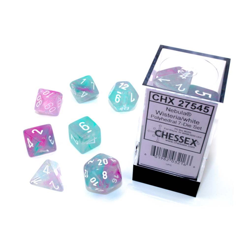 Chessex - Nebula Wisteria/white Luminary dice set