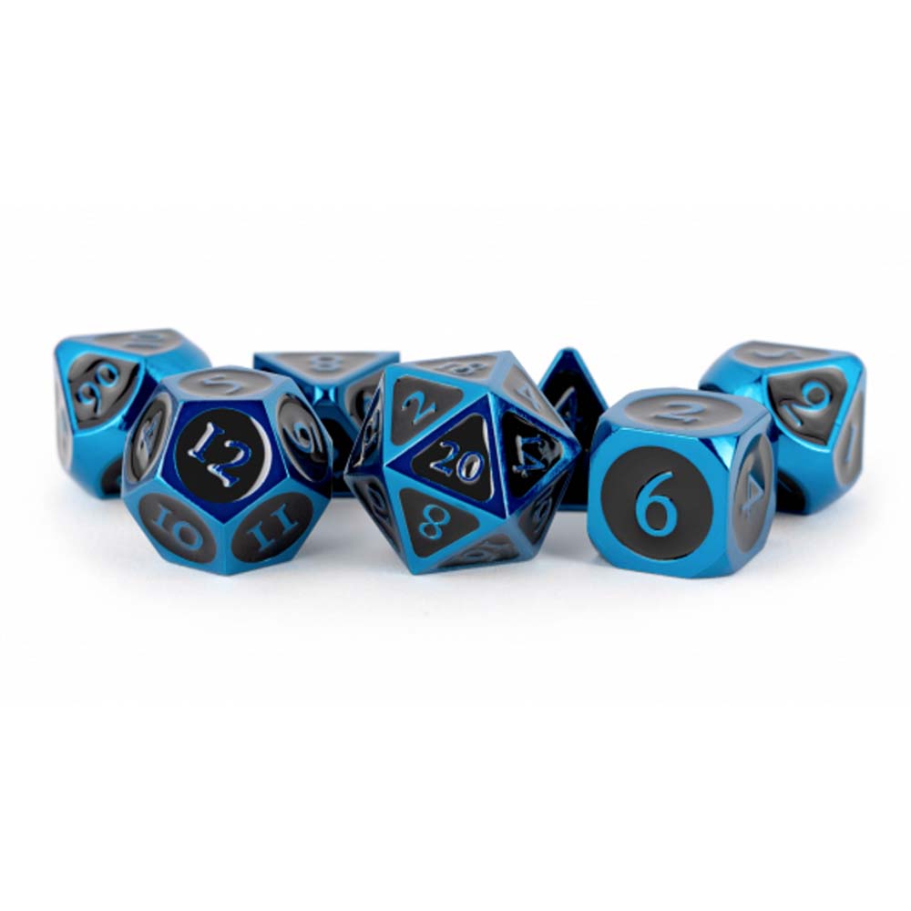 MDG - Metal Dice: Blue w/ Black Enamel 16mm Poly Set