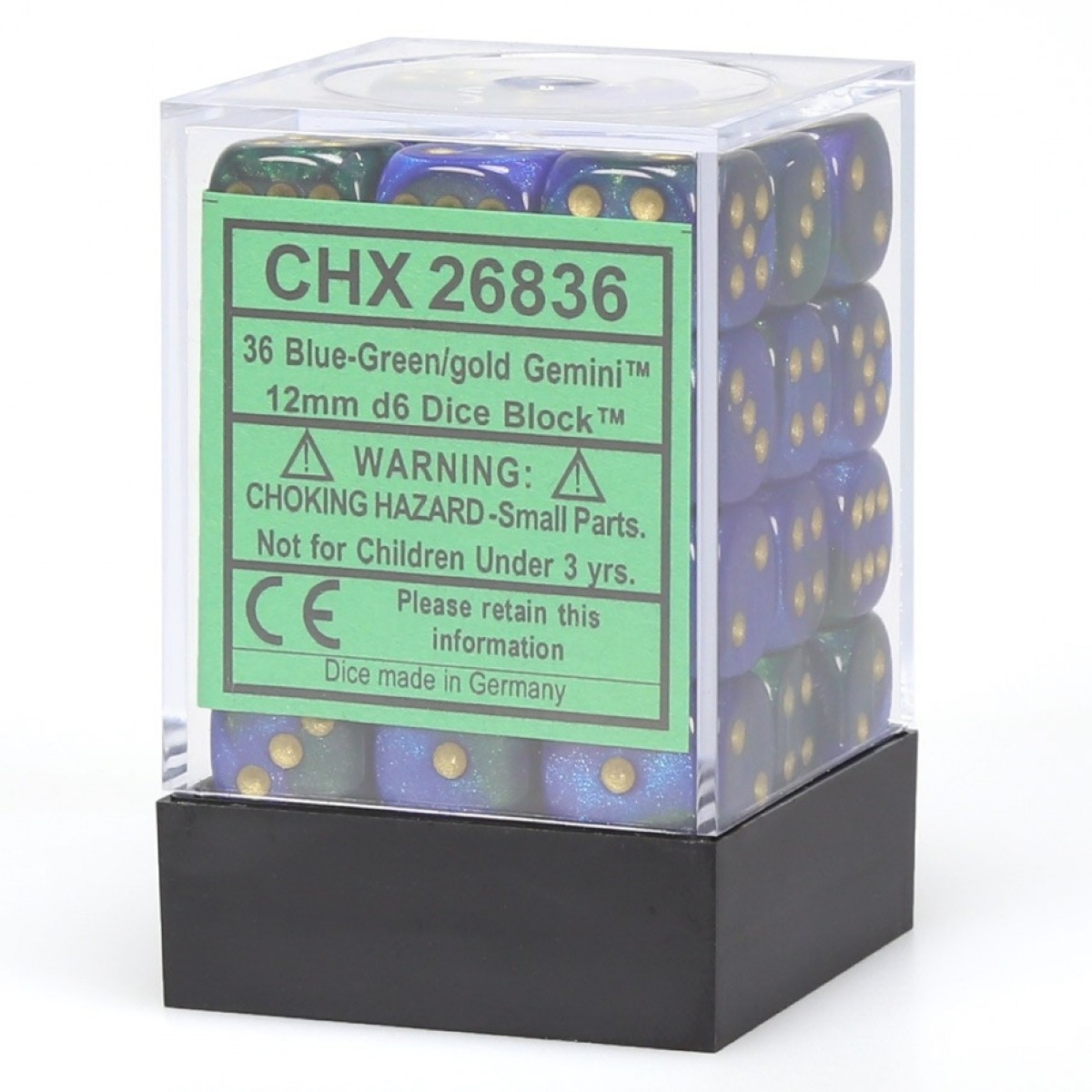 Chessex - Gemini 12mm d6 Blue-Green/gold Dice Block (36 dice)